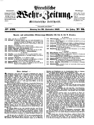 Preußische Wehr-Zeitung Sonntag 26. September 1852