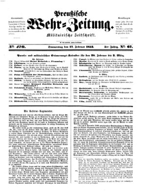 Preußische Wehr-Zeitung Donnerstag 17. Februar 1853