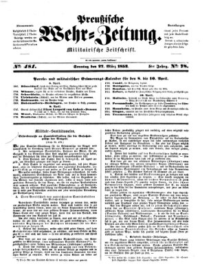 Preußische Wehr-Zeitung Sonntag 27. März 1853
