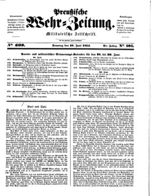 Preußische Wehr-Zeitung Sonntag 18. Juni 1854