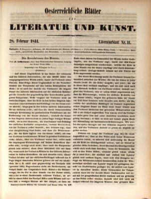 Österreichische Blätter für Literatur und Kunst, Geschichte, Geographie, Statistik und Naturkunde Mittwoch 28. Februar 1844