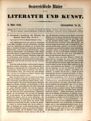 Österreichische Blätter für Literatur und Kunst, Geschichte, Geographie, Statistik und Naturkunde Mittwoch 6. März 1844