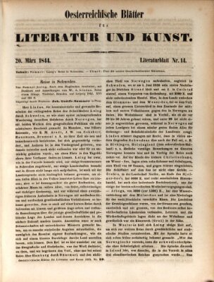 Österreichische Blätter für Literatur und Kunst, Geschichte, Geographie, Statistik und Naturkunde Mittwoch 20. März 1844