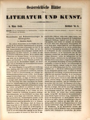 Österreichische Blätter für Literatur und Kunst, Geschichte, Geographie, Statistik und Naturkunde Samstag 9. März 1844