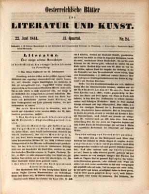Österreichische Blätter für Literatur und Kunst, Geschichte, Geographie, Statistik und Naturkunde Samstag 22. Juni 1844