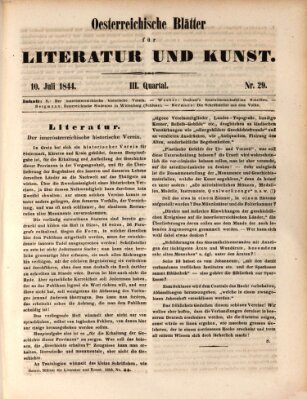 Österreichische Blätter für Literatur und Kunst, Geschichte, Geographie, Statistik und Naturkunde