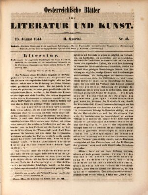 Österreichische Blätter für Literatur und Kunst, Geschichte, Geographie, Statistik und Naturkunde Mittwoch 28. August 1844