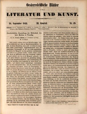 Österreichische Blätter für Literatur und Kunst, Geschichte, Geographie, Statistik und Naturkunde Mittwoch 18. September 1844