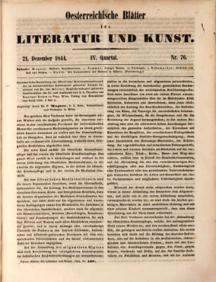 Österreichische Blätter für Literatur und Kunst, Geschichte, Geographie, Statistik und Naturkunde Samstag 21. Dezember 1844