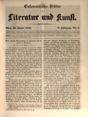 Österreichische Blätter für Literatur und Kunst, Geschichte, Geographie, Statistik und Naturkunde Samstag 11. Januar 1845