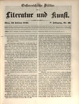 Österreichische Blätter für Literatur und Kunst, Geschichte, Geographie, Statistik und Naturkunde Donnerstag 13. Februar 1845