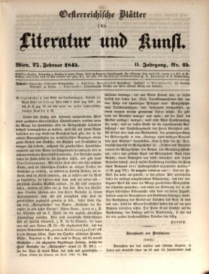 Österreichische Blätter für Literatur und Kunst, Geschichte, Geographie, Statistik und Naturkunde Donnerstag 27. Februar 1845