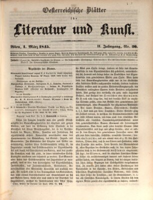 Österreichische Blätter für Literatur und Kunst, Geschichte, Geographie, Statistik und Naturkunde Samstag 1. März 1845