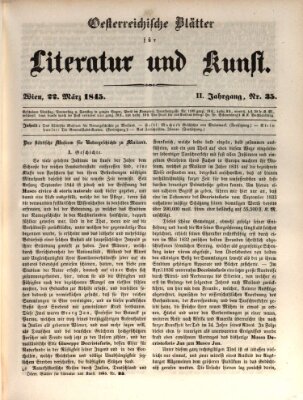 Österreichische Blätter für Literatur und Kunst, Geschichte, Geographie, Statistik und Naturkunde Samstag 22. März 1845