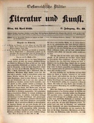 Österreichische Blätter für Literatur und Kunst, Geschichte, Geographie, Statistik und Naturkunde Donnerstag 24. April 1845