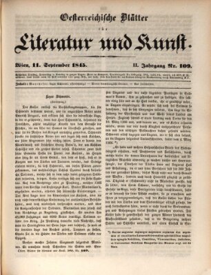 Österreichische Blätter für Literatur und Kunst, Geschichte, Geographie, Statistik und Naturkunde Donnerstag 11. September 1845