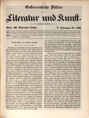 Österreichische Blätter für Literatur und Kunst, Geschichte, Geographie, Statistik und Naturkunde Samstag 20. September 1845