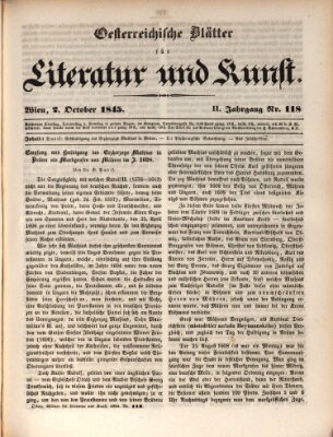 Österreichische Blätter für Literatur und Kunst, Geschichte, Geographie, Statistik und Naturkunde Donnerstag 2. Oktober 1845