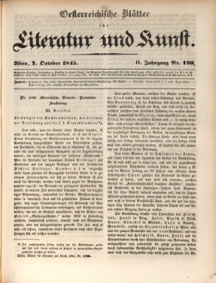 Österreichische Blätter für Literatur und Kunst, Geschichte, Geographie, Statistik und Naturkunde Dienstag 7. Oktober 1845