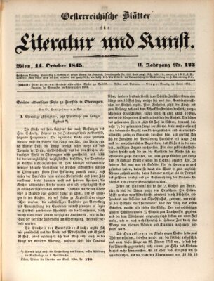 Österreichische Blätter für Literatur und Kunst, Geschichte, Geographie, Statistik und Naturkunde Dienstag 14. Oktober 1845