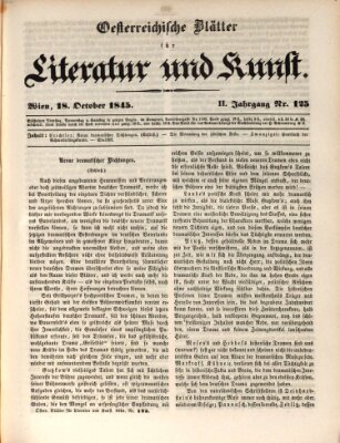 Österreichische Blätter für Literatur und Kunst, Geschichte, Geographie, Statistik und Naturkunde Samstag 18. Oktober 1845