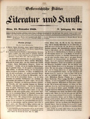 Österreichische Blätter für Literatur und Kunst, Geschichte, Geographie, Statistik und Naturkunde Dienstag 18. November 1845