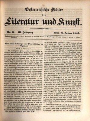 Österreichische Blätter für Literatur und Kunst, Geschichte, Geographie, Statistik und Naturkunde Dienstag 6. Januar 1846