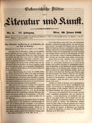 Österreichische Blätter für Literatur und Kunst, Geschichte, Geographie, Statistik und Naturkunde Samstag 10. Januar 1846