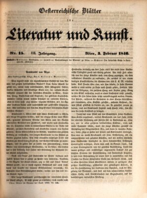 Österreichische Blätter für Literatur und Kunst, Geschichte, Geographie, Statistik und Naturkunde Dienstag 3. Februar 1846