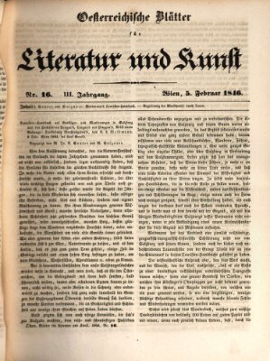 Österreichische Blätter für Literatur und Kunst, Geschichte, Geographie, Statistik und Naturkunde Donnerstag 5. Februar 1846