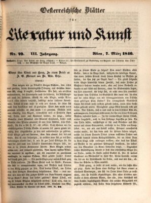 Österreichische Blätter für Literatur und Kunst, Geschichte, Geographie, Statistik und Naturkunde Samstag 7. März 1846