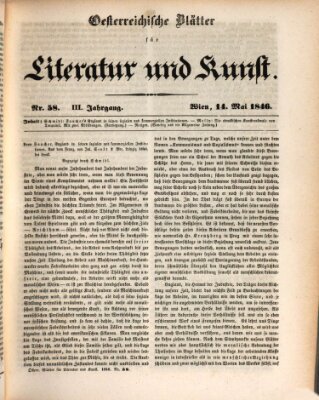 Österreichische Blätter für Literatur und Kunst, Geschichte, Geographie, Statistik und Naturkunde Donnerstag 14. Mai 1846