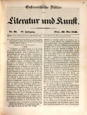 Österreichische Blätter für Literatur und Kunst, Geschichte, Geographie, Statistik und Naturkunde Samstag 30. Mai 1846