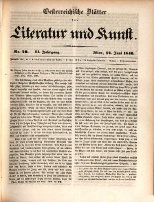 Österreichische Blätter für Literatur und Kunst, Geschichte, Geographie, Statistik und Naturkunde Freitag 12. Juni 1846
