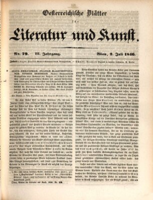 Österreichische Blätter für Literatur und Kunst, Geschichte, Geographie, Statistik und Naturkunde Donnerstag 2. Juli 1846