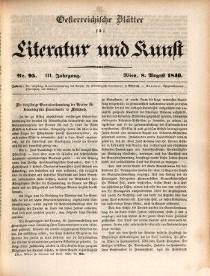 Österreichische Blätter für Literatur und Kunst, Geschichte, Geographie, Statistik und Naturkunde Samstag 8. August 1846