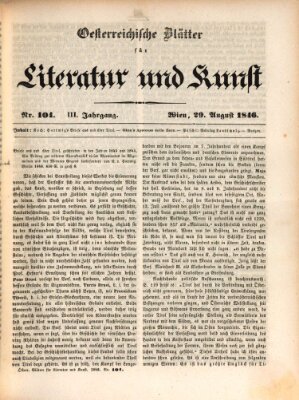 Österreichische Blätter für Literatur und Kunst, Geschichte, Geographie, Statistik und Naturkunde Samstag 29. August 1846