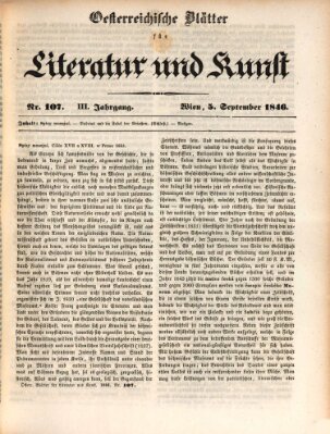 Österreichische Blätter für Literatur und Kunst, Geschichte, Geographie, Statistik und Naturkunde Samstag 5. September 1846