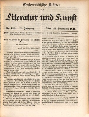 Österreichische Blätter für Literatur und Kunst, Geschichte, Geographie, Statistik und Naturkunde Samstag 12. September 1846