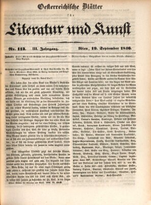Österreichische Blätter für Literatur und Kunst, Geschichte, Geographie, Statistik und Naturkunde Samstag 19. September 1846