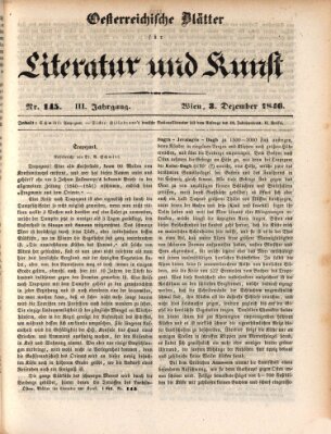 Österreichische Blätter für Literatur und Kunst, Geschichte, Geographie, Statistik und Naturkunde Donnerstag 3. Dezember 1846