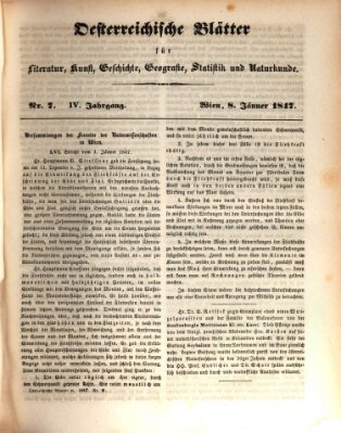 Österreichische Blätter für Literatur und Kunst, Geschichte, Geographie, Statistik und Naturkunde Freitag 8. Januar 1847