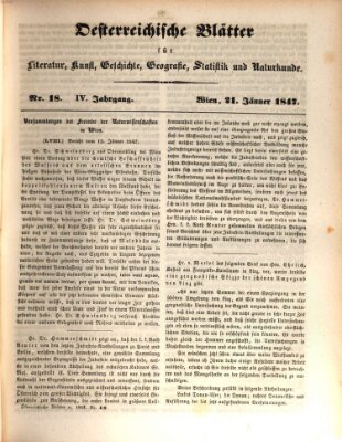 Österreichische Blätter für Literatur und Kunst, Geschichte, Geographie, Statistik und Naturkunde Donnerstag 21. Januar 1847