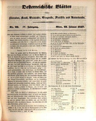 Österreichische Blätter für Literatur und Kunst, Geschichte, Geographie, Statistik und Naturkunde Samstag 23. Januar 1847