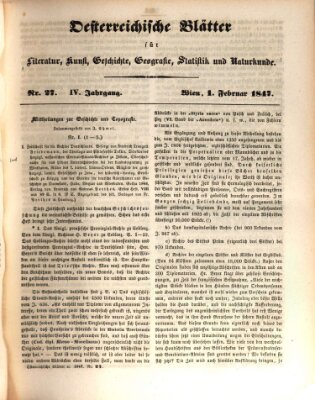 Österreichische Blätter für Literatur und Kunst, Geschichte, Geographie, Statistik und Naturkunde Montag 1. Februar 1847
