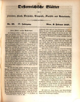 Österreichische Blätter für Literatur und Kunst, Geschichte, Geographie, Statistik und Naturkunde Samstag 6. Februar 1847