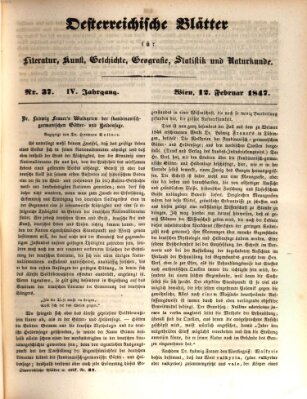 Österreichische Blätter für Literatur und Kunst, Geschichte, Geographie, Statistik und Naturkunde Freitag 12. Februar 1847
