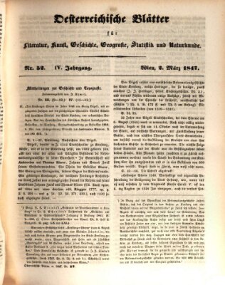 Österreichische Blätter für Literatur und Kunst, Geschichte, Geographie, Statistik und Naturkunde Dienstag 2. März 1847
