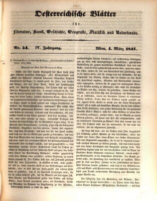 Österreichische Blätter für Literatur und Kunst, Geschichte, Geographie, Statistik und Naturkunde Donnerstag 4. März 1847