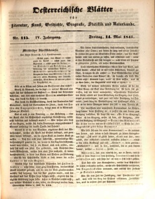 Österreichische Blätter für Literatur und Kunst, Geschichte, Geographie, Statistik und Naturkunde Freitag 14. Mai 1847